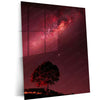 Red Milky Way Tree Metal Print | Crimson Galaxy Night Sky Wall Art | Premium Nature Metal Poster