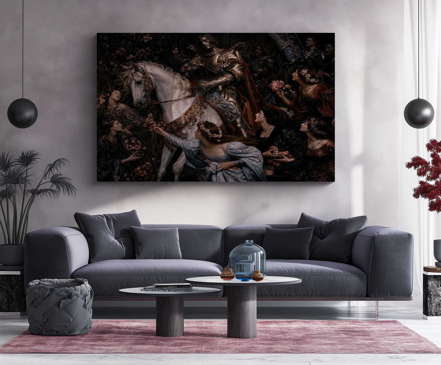 Medieval Knight on White Horse Metal Poster | Dark Renaissance Fantasy Wall Art | Gothic Royal Warrior Metal Print
