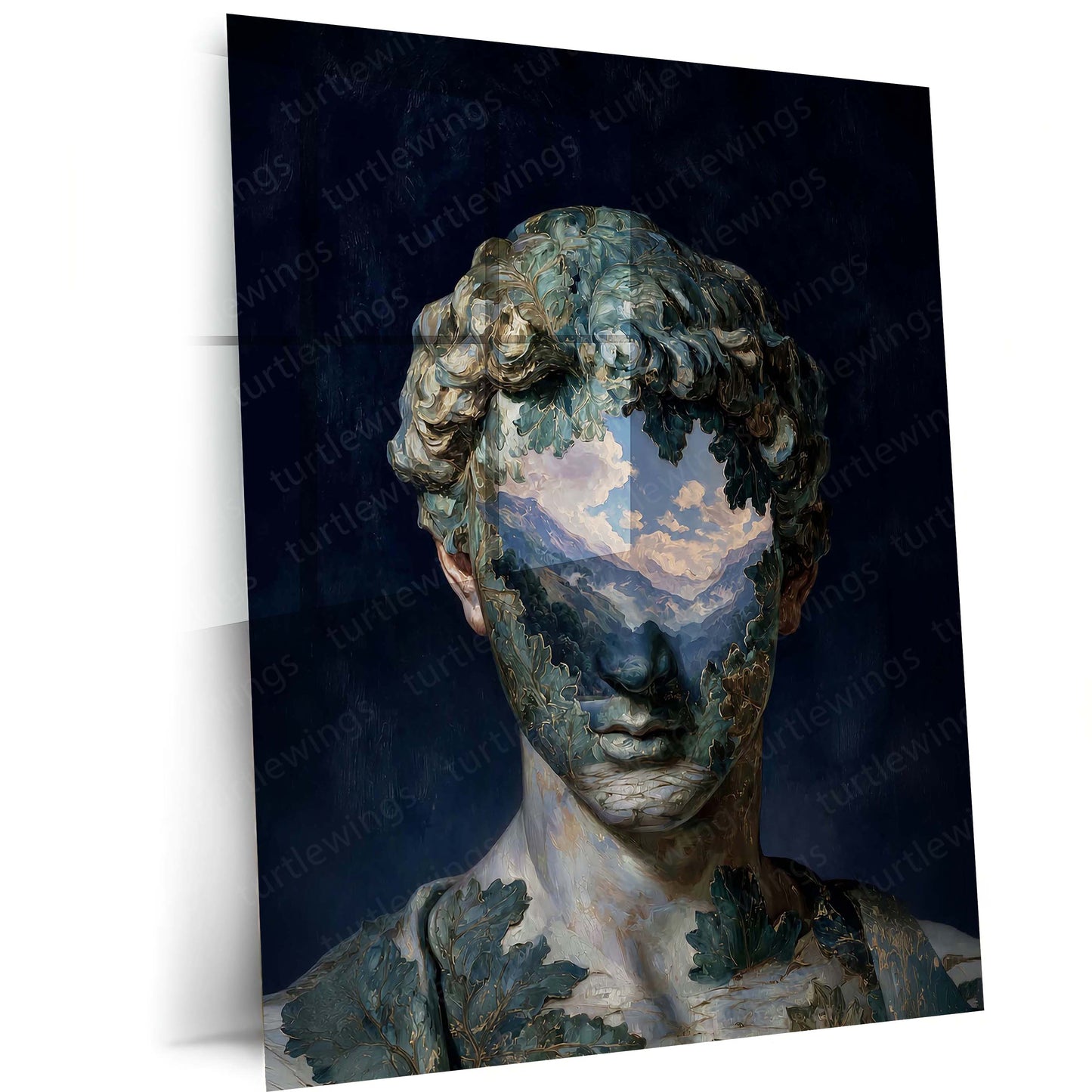 Surreal Nature Portrait Metal Poster | Classical Sculpture Landscape Face Wall Art | Premium Aesthetic Metal Print