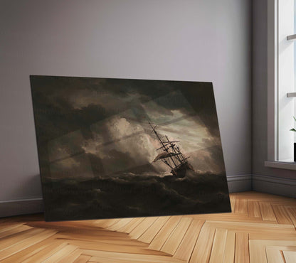 Storm Sailing Ship Metal Poster | Dark Ocean Seascape Wall Art | Vintage Maritime Storm Metal Print