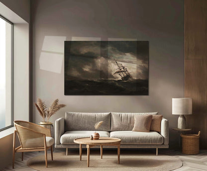 Storm Sailing Ship Metal Poster | Dark Ocean Seascape Wall Art | Vintage Maritime Storm Metal Print