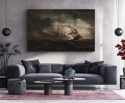 Storm Sailing Ship Metal Poster | Dark Ocean Seascape Wall Art | Vintage Maritime Storm Metal Print