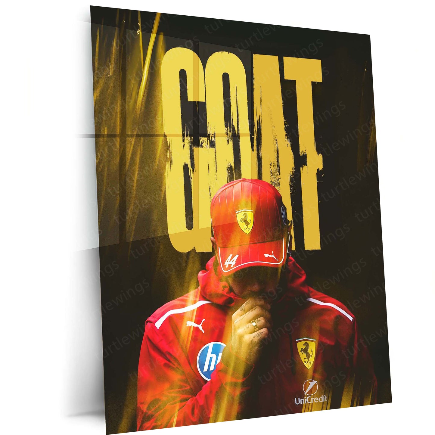 Lewis Hamilton GOAT Ferrari Metal Poster | Formula Racing Legend Wall Art | Motorsport F1 Inspired Metal Print