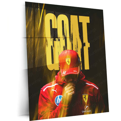 Lewis Hamilton GOAT Ferrari Metal Poster | Formula Racing Legend Wall Art | Motorsport F1 Inspired Metal Print