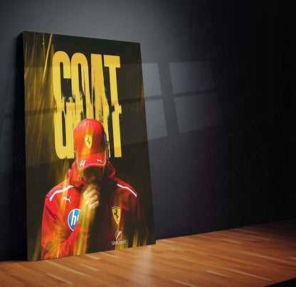 Lewis Hamilton GOAT Ferrari Metal Poster | Formula Racing Legend Wall Art | Motorsport F1 Inspired Metal Print