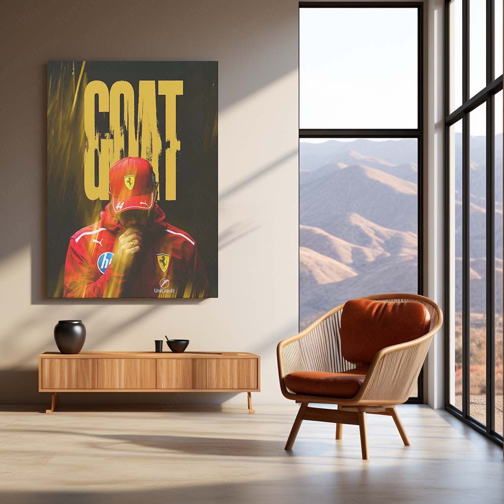Lewis Hamilton GOAT Ferrari Metal Poster | Formula Racing Legend Wall Art | Motorsport F1 Inspired Metal Print