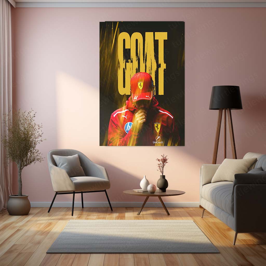 Lewis Hamilton GOAT Ferrari Metal Poster | Formula Racing Legend Wall Art | Motorsport F1 Inspired Metal Print