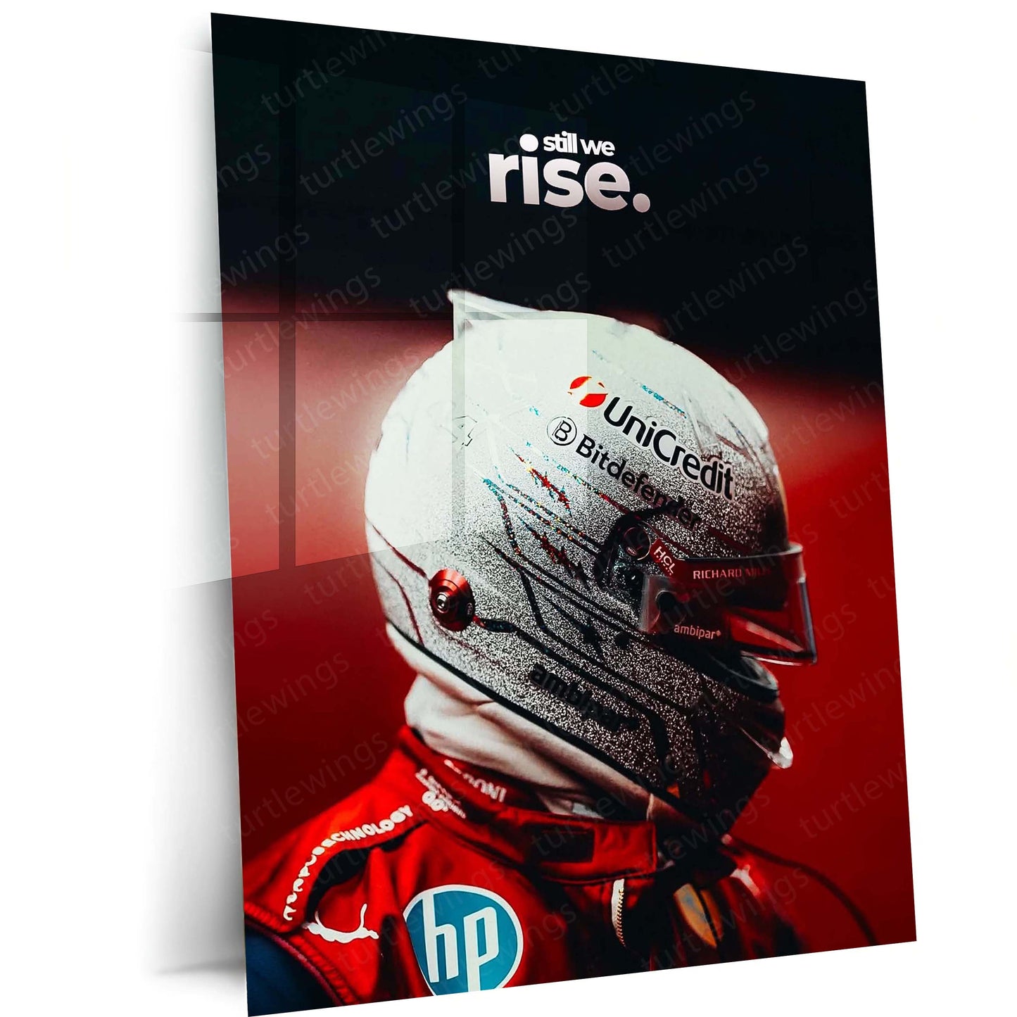 Quote Metal Poster | Still We Rise Racing Metal Poster | Motorsport Motivation Wall Art | Red Formula Racing Metal Print