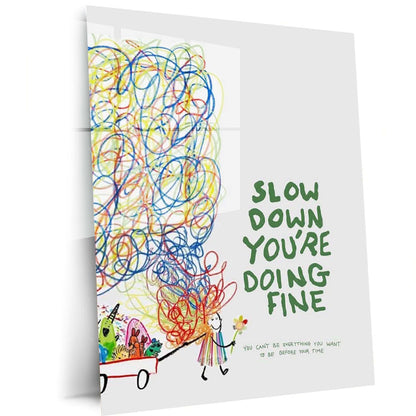 Quote Metal Poster | Slow Down You’re Doing Fine Motivational Metal Poster | Positive Quote Wall Art | Minimalist Mental Wellness Décor