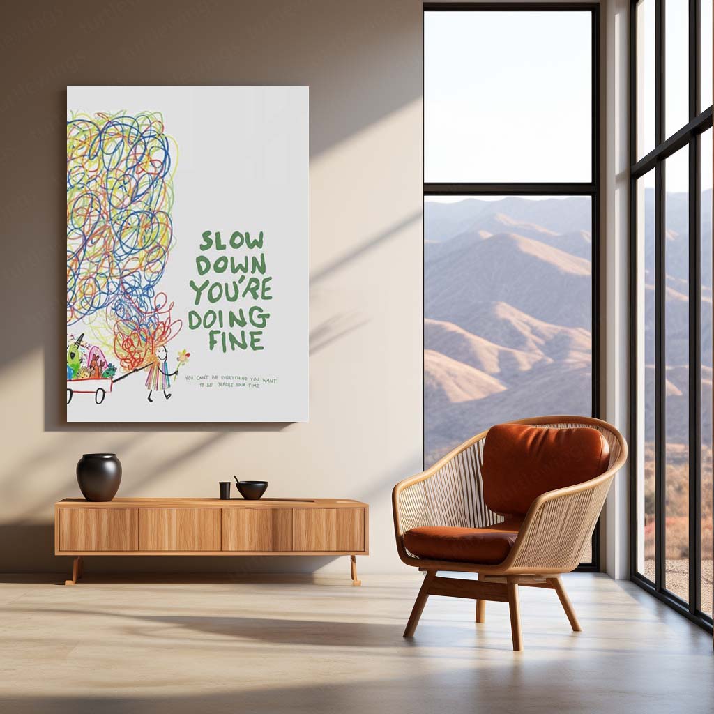 Quote Metal Poster | Slow Down You’re Doing Fine Motivational Metal Poster | Positive Quote Wall Art | Minimalist Mental Wellness Décor