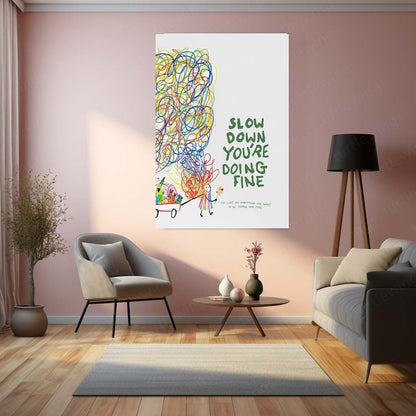 Quote Metal Poster | Slow Down You’re Doing Fine Motivational Metal Poster | Positive Quote Wall Art | Minimalist Mental Wellness Décor