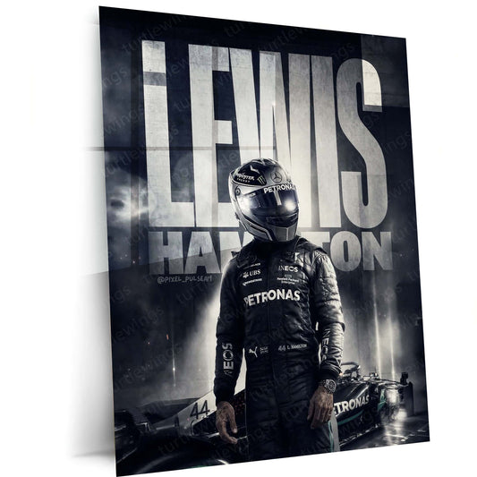 Lewis Hamilton Metal Poster | Formula Racing Champion Artwork | Motorsport Wall Art | Racing Driver Metal Frame