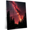 Milky Way Galaxy Metal Poster | Red Starry Night Forest Artwork | Cosmic Space Wall Art | Astronomy Metal Frame