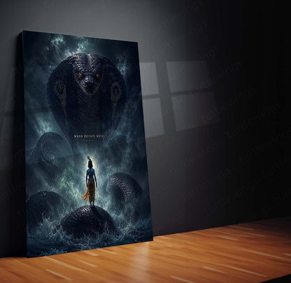 Spiritual Metal Poster | Lord Krishna & Kaliya Naag Metal Poster | Divine Victory Spiritual Wall Art
