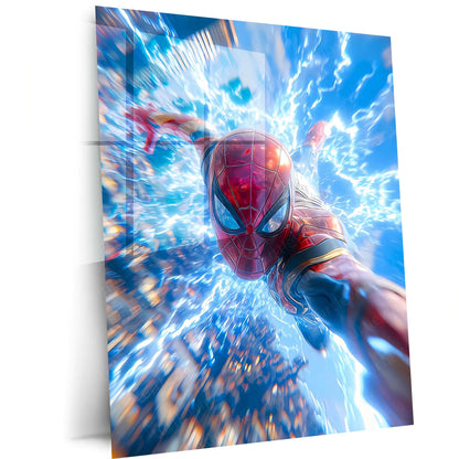 Spider-Man Action Metal Poster | Web-Slinger Superhero Wall Art | Dynamic Comic Style Metal Print