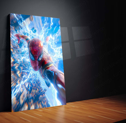 Spider-Man Action Metal Poster | Web-Slinger Superhero Wall Art | Dynamic Comic Style Metal Print