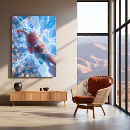 Spider-Man Action Metal Poster | Web-Slinger Superhero Wall Art | Dynamic Comic Style Metal Print