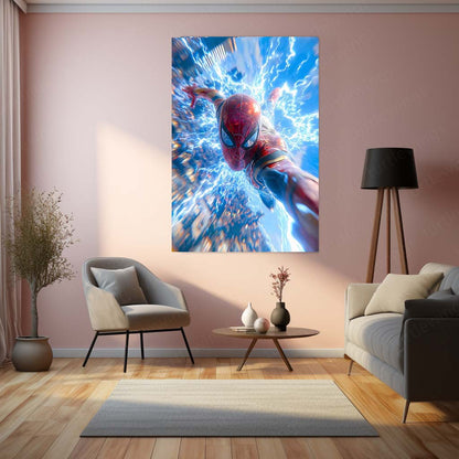 Spider-Man Action Metal Poster | Web-Slinger Superhero Wall Art | Dynamic Comic Style Metal Print