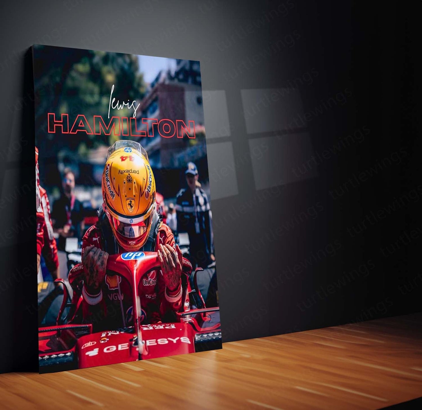 Lewis Hamilton Ferrari Metal Poster | Formula Racing Driver Wall Art | Red Motorsport Metal Print