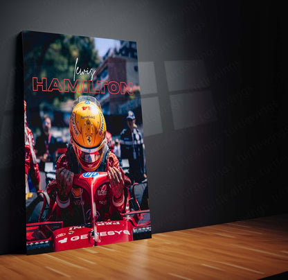Lewis Hamilton Ferrari Metal Poster | Formula Racing Driver Wall Art | Red Motorsport Metal Print