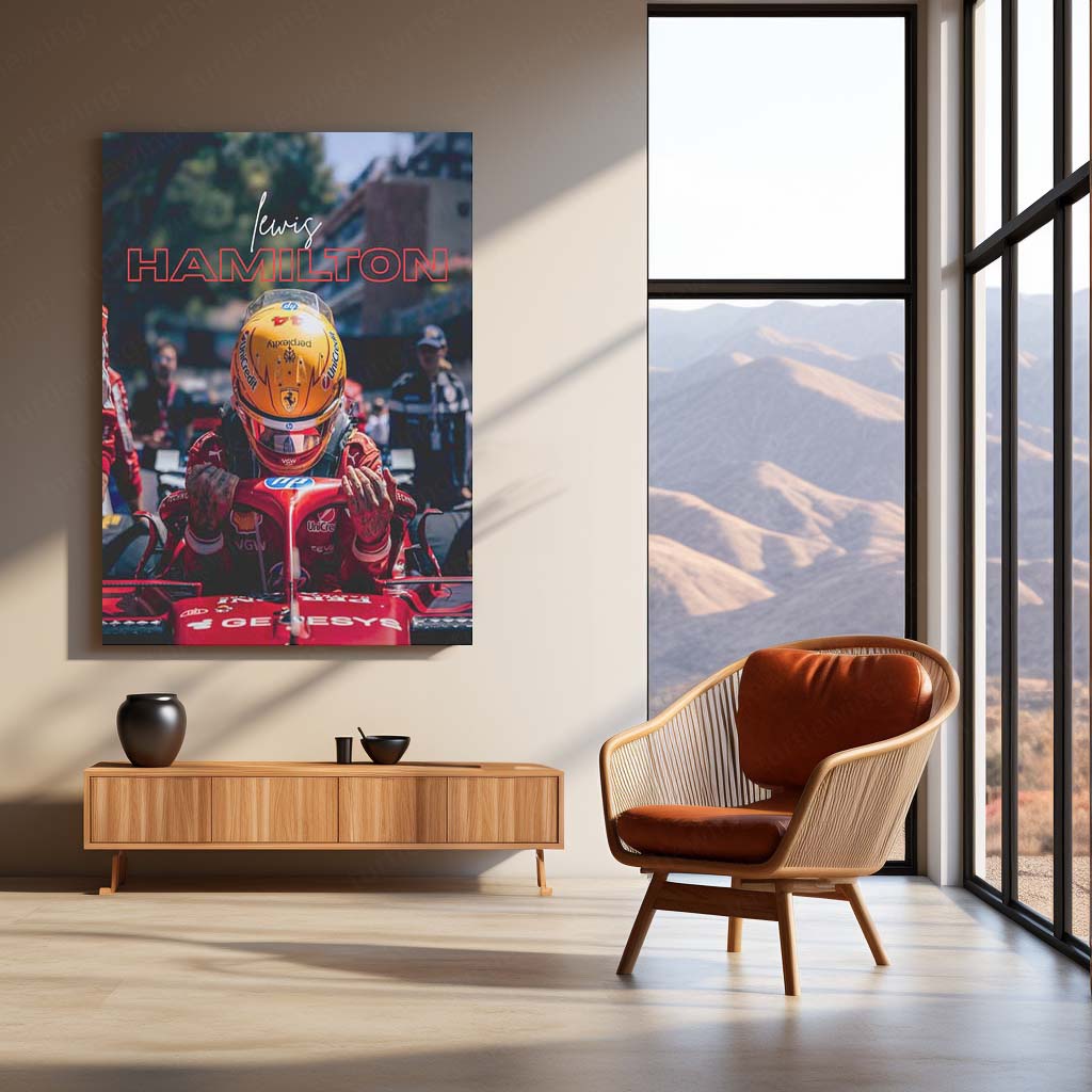 Lewis Hamilton Ferrari Metal Poster | Formula Racing Driver Wall Art | Red Motorsport Metal Print