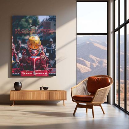 Lewis Hamilton Ferrari Metal Poster | Formula Racing Driver Wall Art | Red Motorsport Metal Print