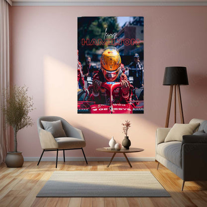 Lewis Hamilton Ferrari Metal Poster | Formula Racing Driver Wall Art | Red Motorsport Metal Print