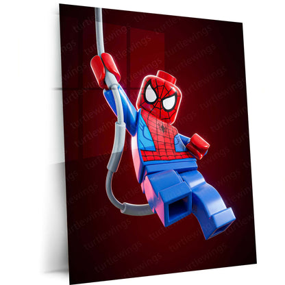 LEGO Spider-Man Metal Poster | Web-Swinging Superhero Toy Wall Art | Kids & Gaming Room Metal Print