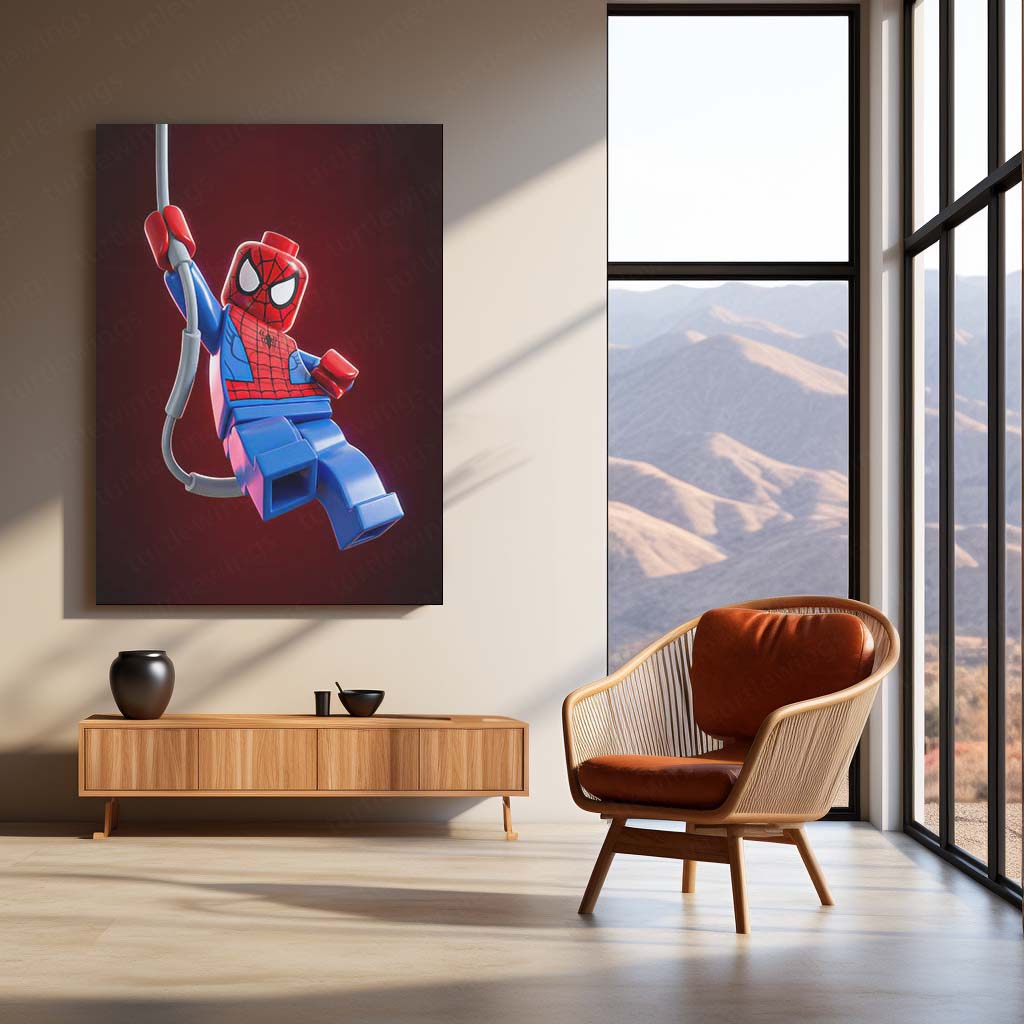 LEGO Spider-Man Metal Poster | Web-Swinging Superhero Toy Wall Art | Kids & Gaming Room Metal Print