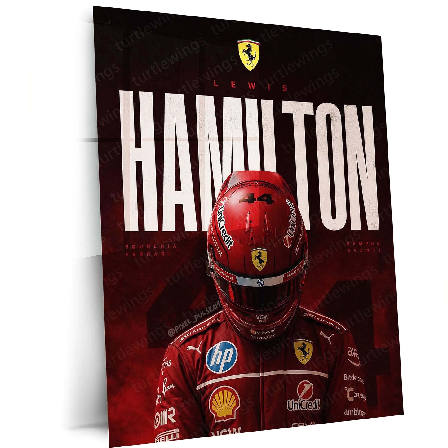 Lewis Hamilton Ferrari Metal Poster | Formula Racing Champion Wall Art | Red Motorsport Metal Print