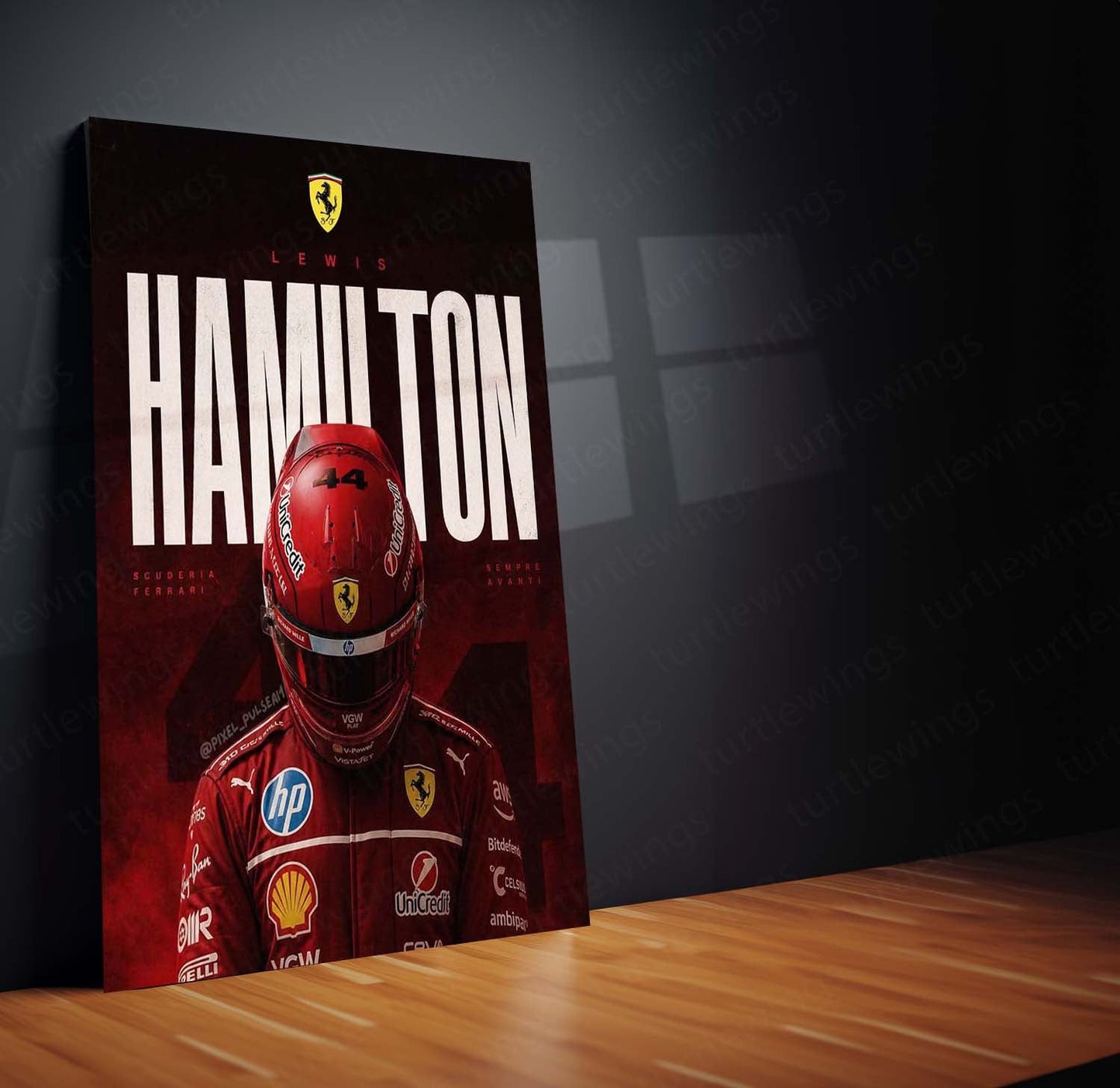 Lewis Hamilton Ferrari Metal Poster | Formula Racing Champion Wall Art | Red Motorsport Metal Print