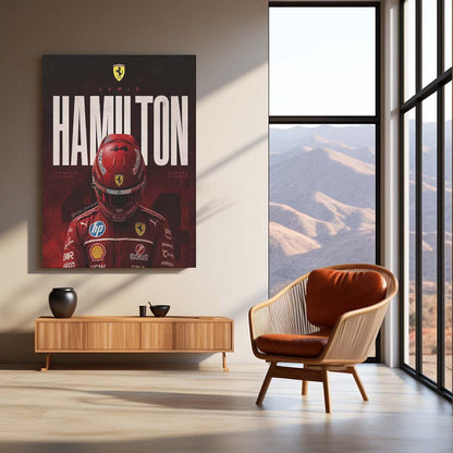 Lewis Hamilton Ferrari Metal Poster | Formula Racing Champion Wall Art | Red Motorsport Metal Print