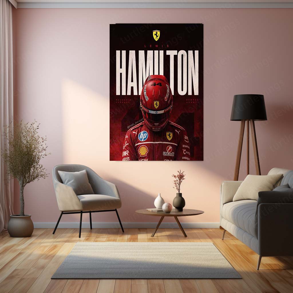 Lewis Hamilton Ferrari Metal Poster | Formula Racing Champion Wall Art | Red Motorsport Metal Print