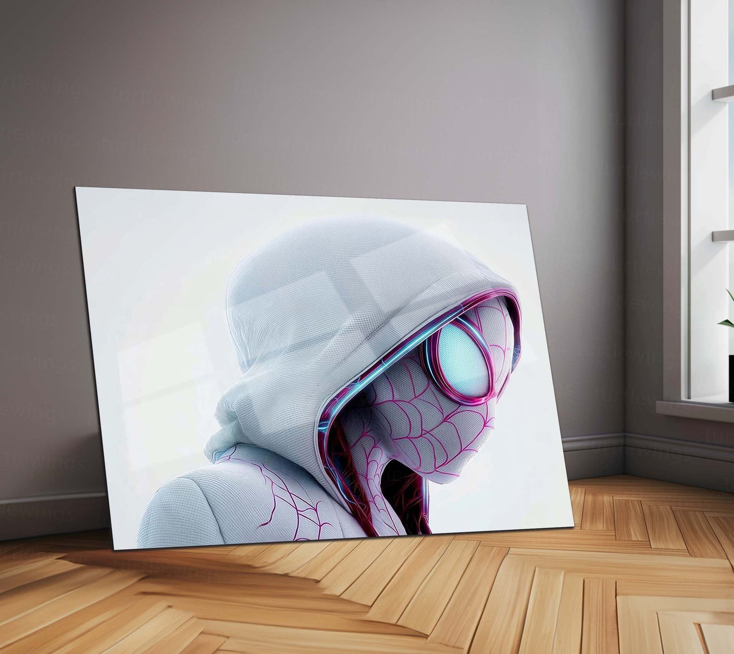 Spider-Gwen Metal Poster | Gwen Stacy Spider-Verse Wall Art | White Hood Superhero Metal Print
