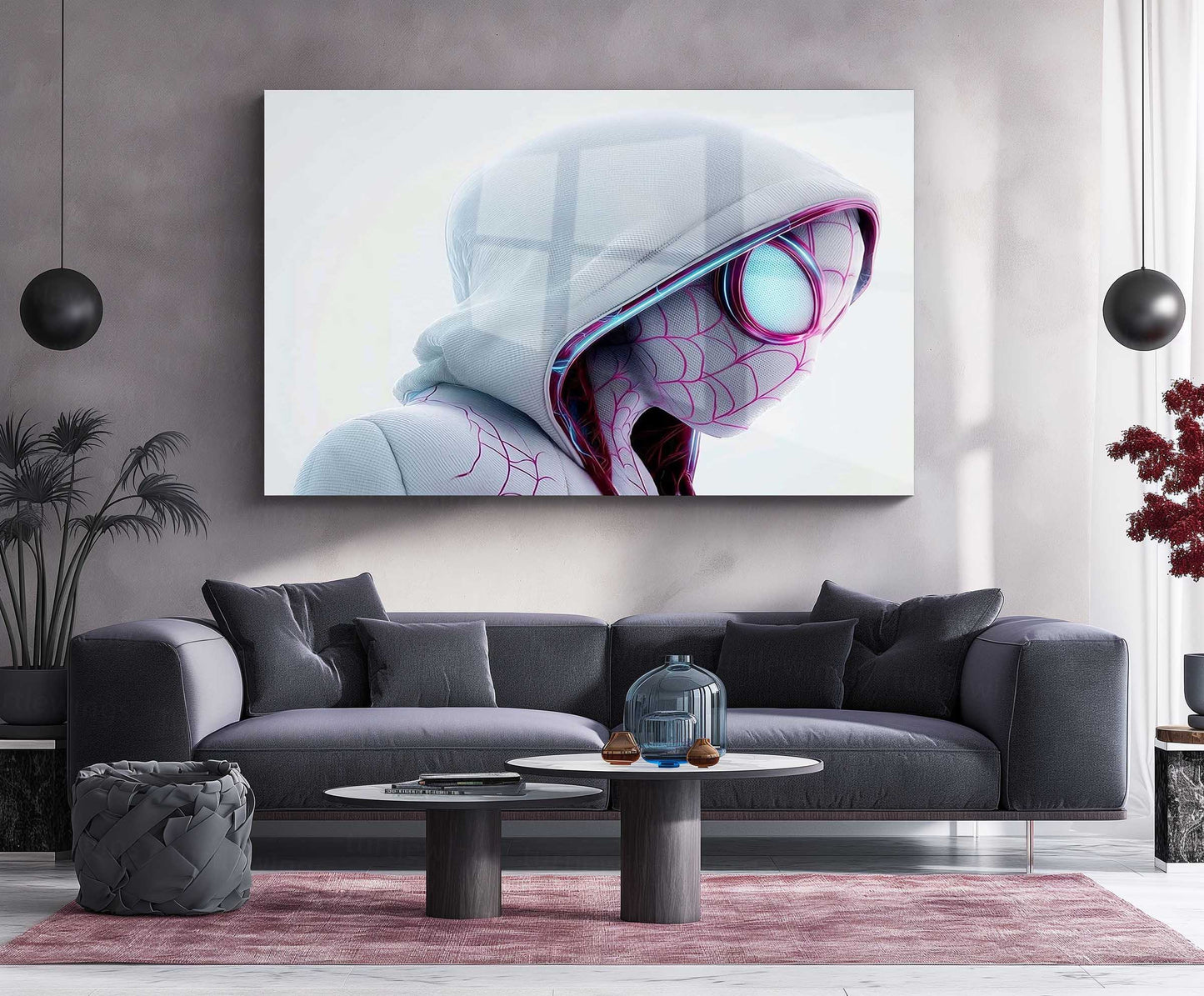 Spider-Gwen Metal Poster | Gwen Stacy Spider-Verse Wall Art | White Hood Superhero Metal Print