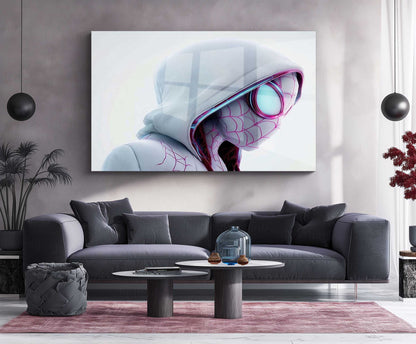 Spider-Gwen Metal Poster | Gwen Stacy Spider-Verse Wall Art | White Hood Superhero Metal Print