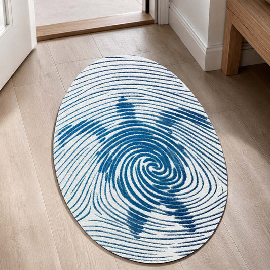 Horse Fingerprint Shape Flat Rug | Blue Abstract Equestrian Oval Area Flat Rug | Artistic Animal Flat Rug for Living Room, Bedroom & Office Decor