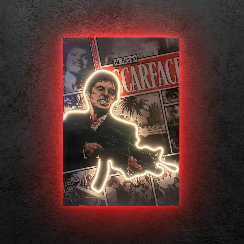 Scarface Neon LED Frame | Tony Montana Wall Art Classic Movie Inspired LED Frame by TurtleWings - TURTLEWINGS