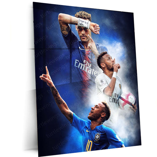PSG & Brazil National Team Player Montage Metal Frame | Triple Kit Wall Art with Jersey Numbers - TURTLEWINGS