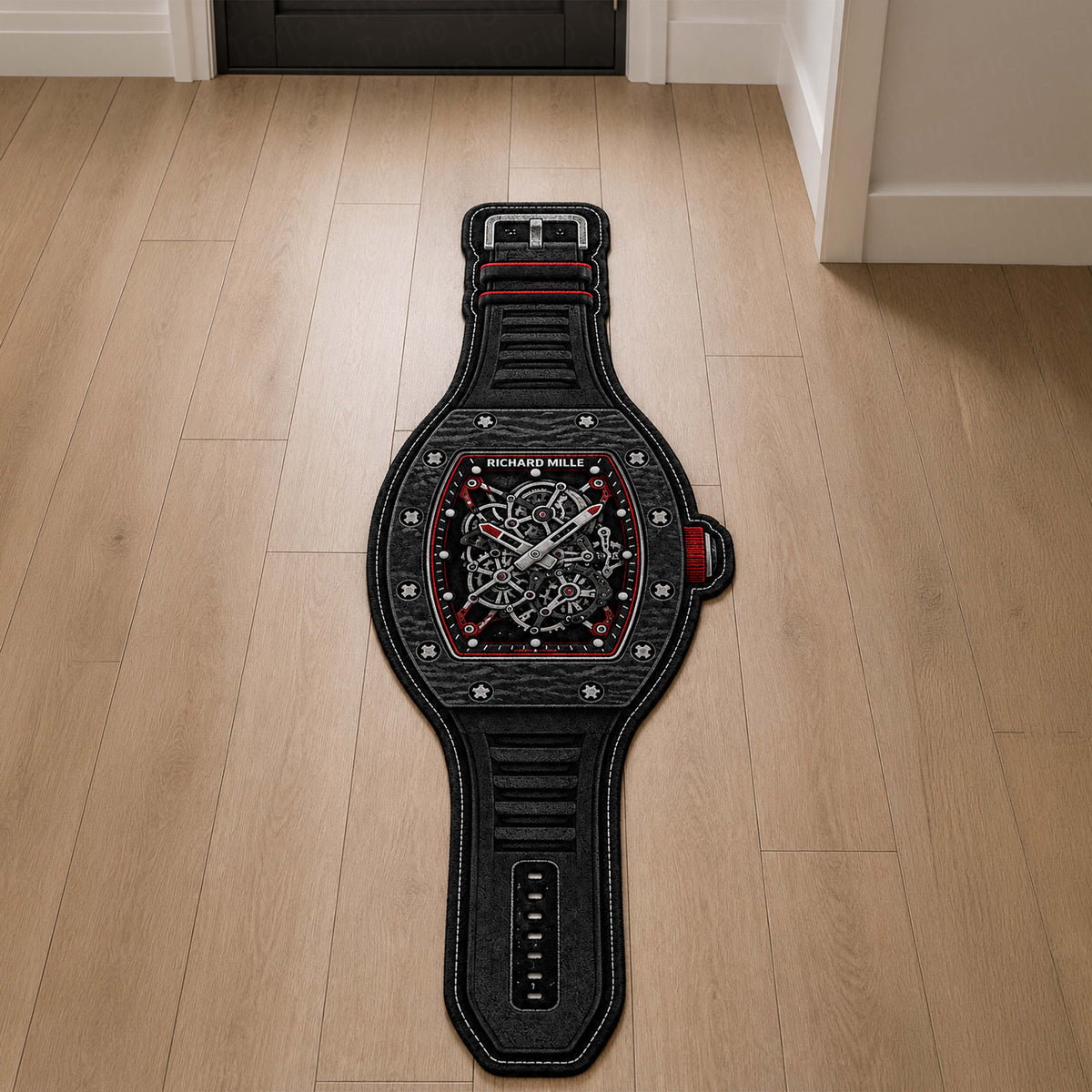 Richard Mille Skeleton Watch Floor Mat (3 mm Thick) | Luxury Timepiece Cut-Out Flat Rug for Bedroom, Office & Watch Collector Decor