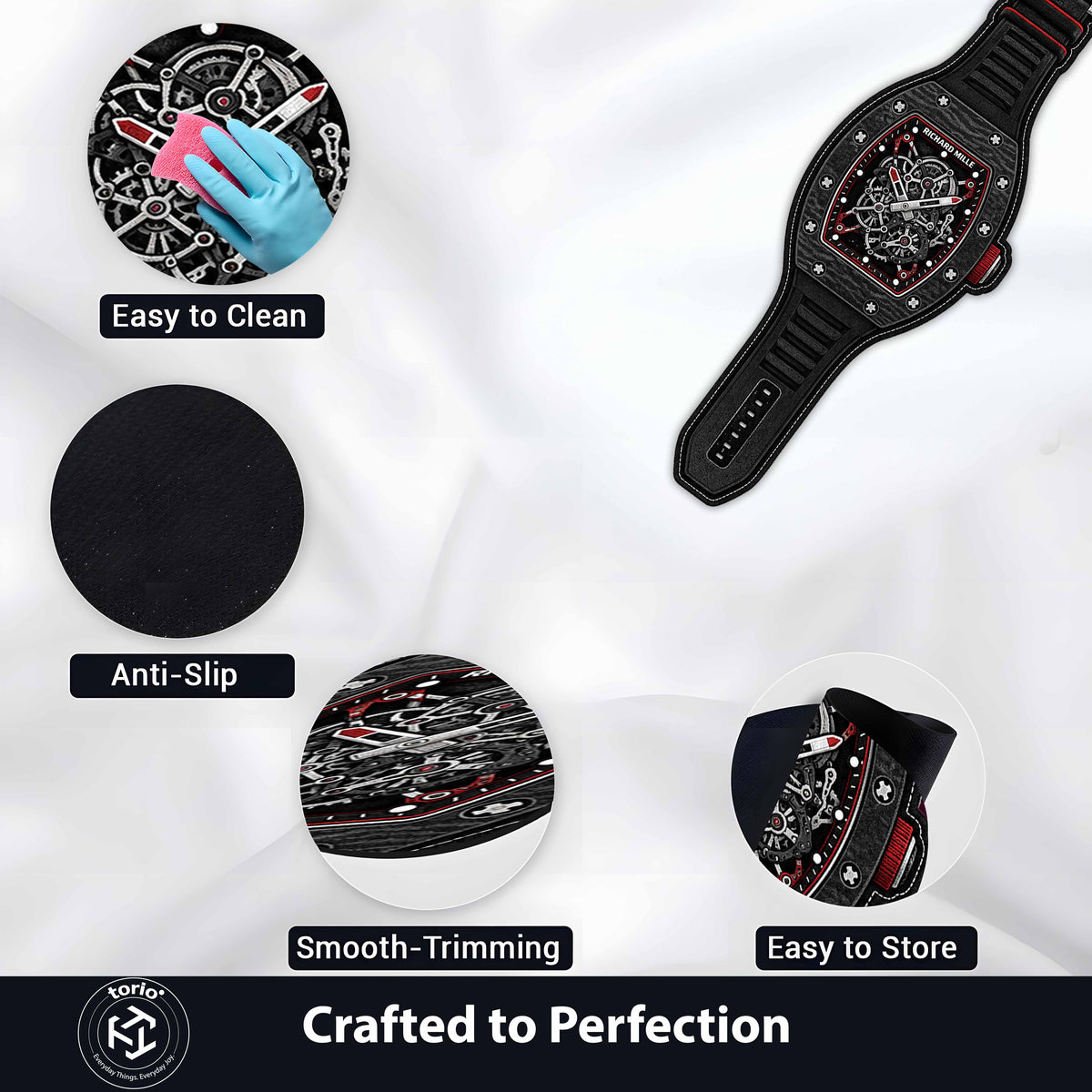 Richard Mille Skeleton Watch Floor Mat (3 mm Thick) | Luxury Timepiece Cut-Out Flat Rug for Bedroom, Office & Watch Collector Decor