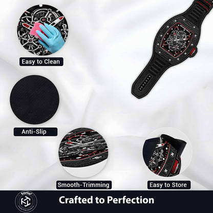 Richard Mille Skeleton Watch Floor Mat (3 mm Thick) | Luxury Timepiece Cut-Out Flat Rug for Bedroom, Office & Watch Collector Decor
