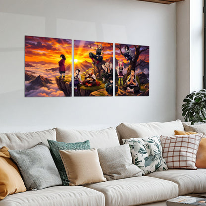 Anime Metal Poster Set of 3 | Demon Slayer Hashira Sunset Mountain Triptych Wall Art