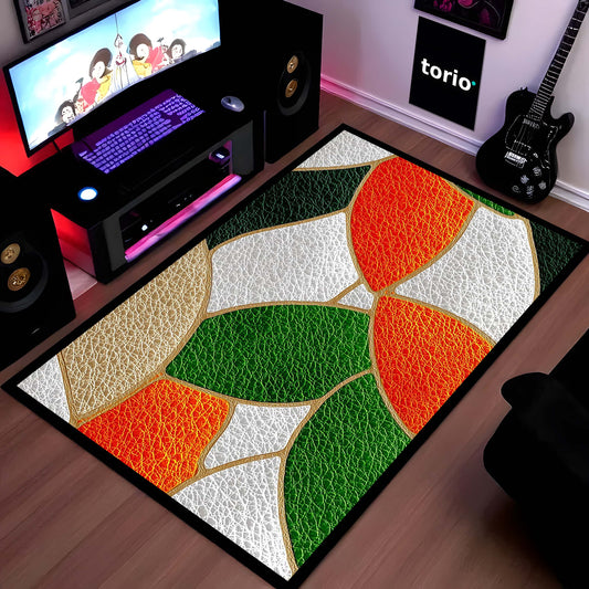 Abstract Mosaic Art Area Flat Rug | Modern Geometric Floor Mat | Vibrant Multi-Color Decorative Flat Rug for Living Room, Office & Gaming Setup