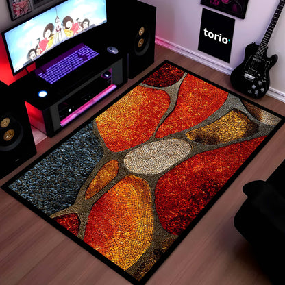 Tone Mosaic Art Area Flat Rug | Abstract Geometric Stone Pattern Floor Mat | Modern Decorative Flat Rug for Living Room, Bedroom & Gaming Setup