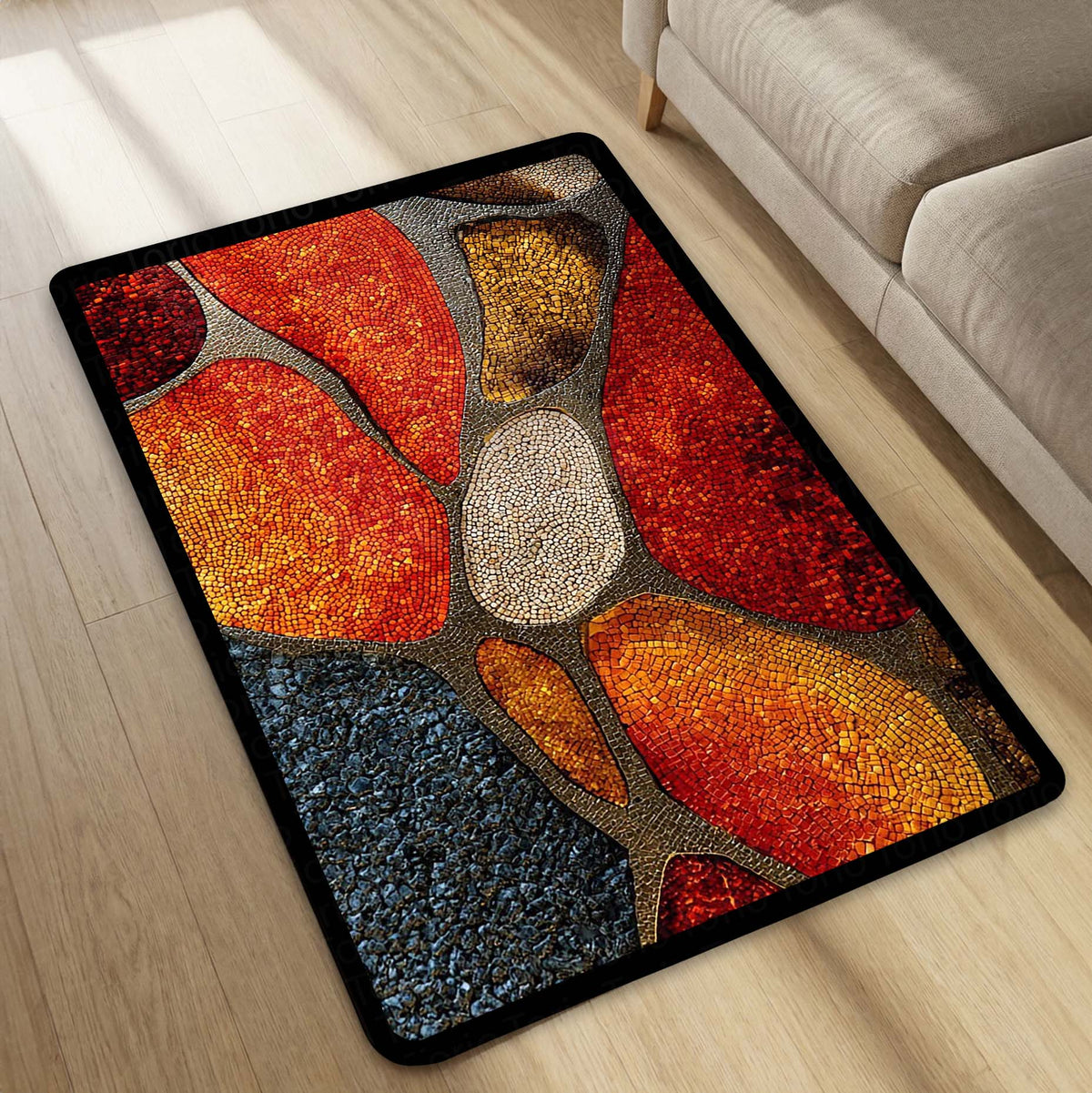 Tone Mosaic Art Area Flat Rug | Abstract Geometric Stone Pattern Floor Mat | Modern Decorative Flat Rug for Living Room, Bedroom & Gaming Setup