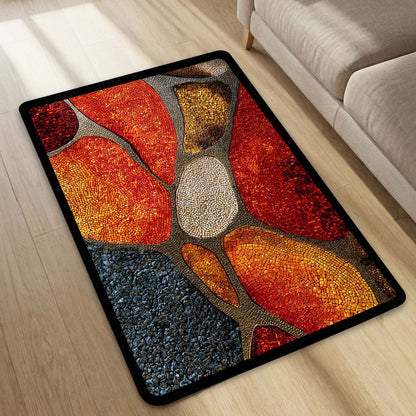 Tone Mosaic Art Area Flat Rug | Abstract Geometric Stone Pattern Floor Mat | Modern Decorative Flat Rug for Living Room, Bedroom & Gaming Setup