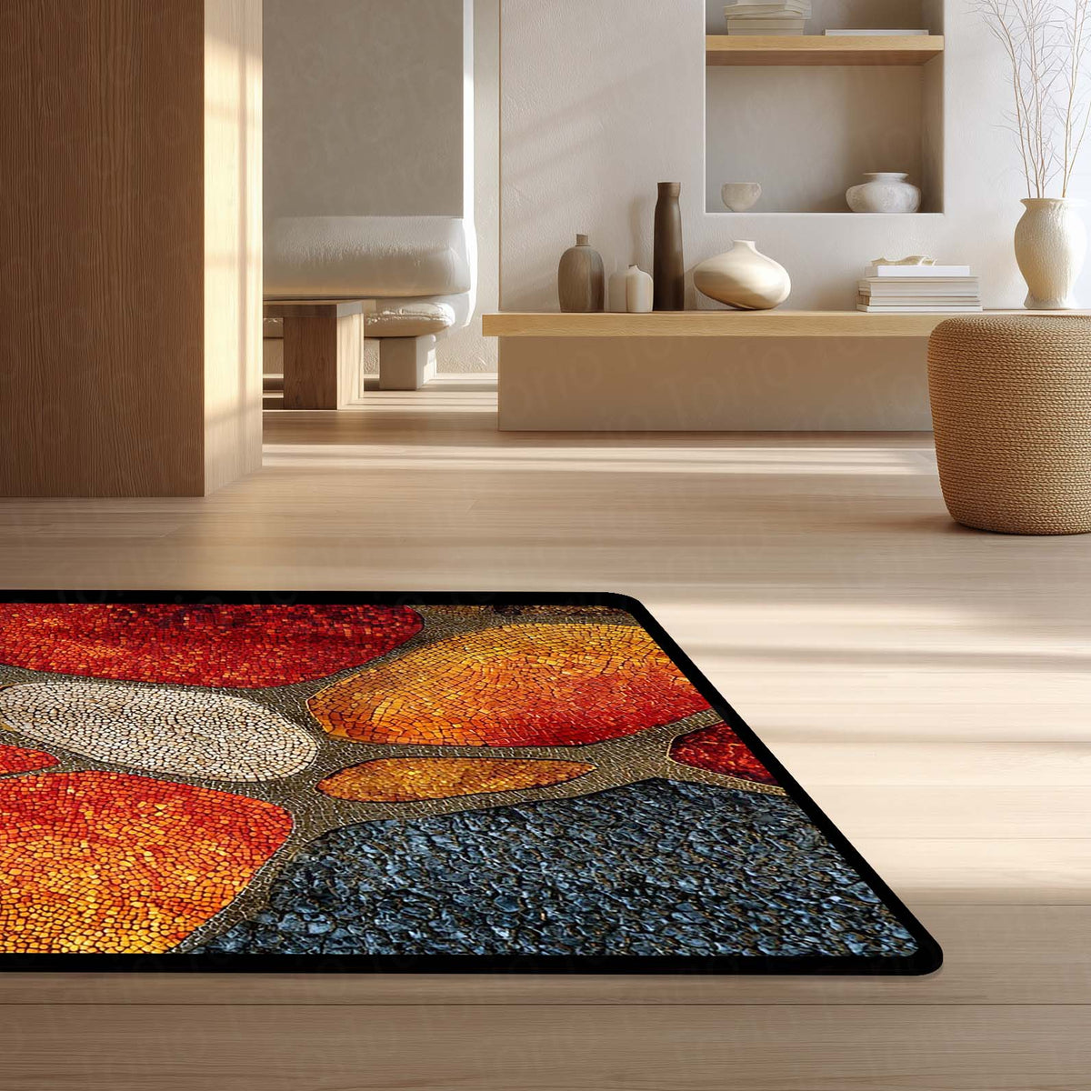 Tone Mosaic Art Area Flat Rug | Abstract Geometric Stone Pattern Floor Mat | Modern Decorative Flat Rug for Living Room, Bedroom & Gaming Setup