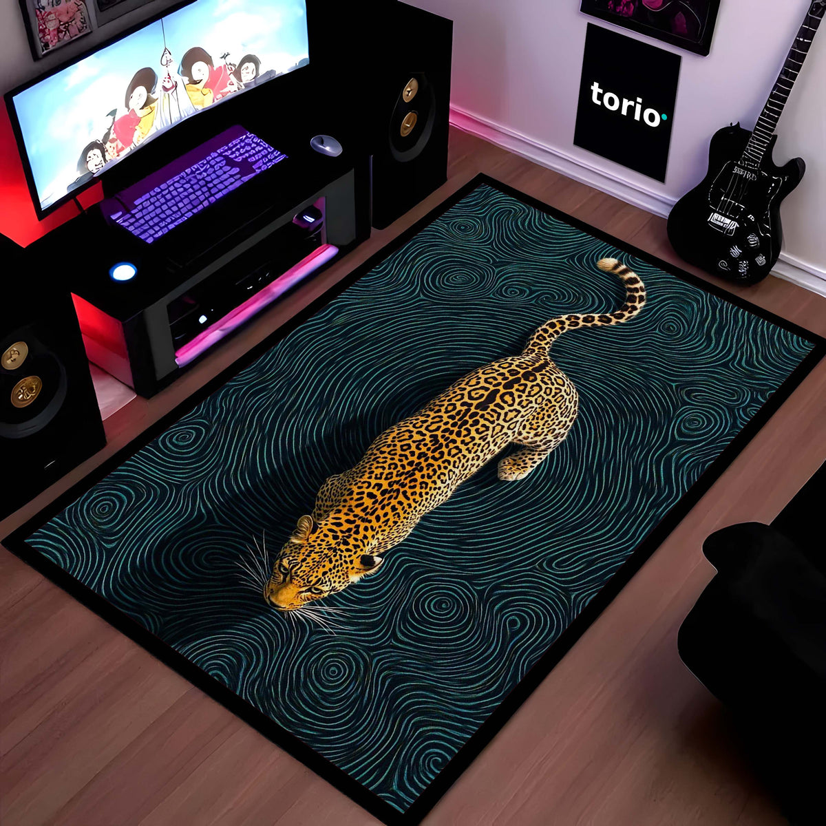Abstract Leopard Area Flat Rug | Luxury Animal Print Floor Mat | Modern Artistic Carpet for Bedroom, Living Room & Studio Decor | Anti Slip Washable 3 mm Thin Flat Rug