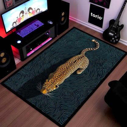 Abstract Leopard Area Flat Rug | Luxury Animal Print Floor Mat | Modern Artistic Carpet for Bedroom, Living Room & Studio Decor | Anti Slip Washable 3 mm Thin Flat Rug